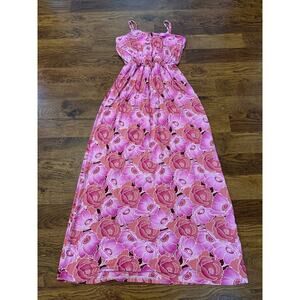 Lush Women's Summer Cami Strap Pink Floral Maxi Dress - Small Vacation Ready